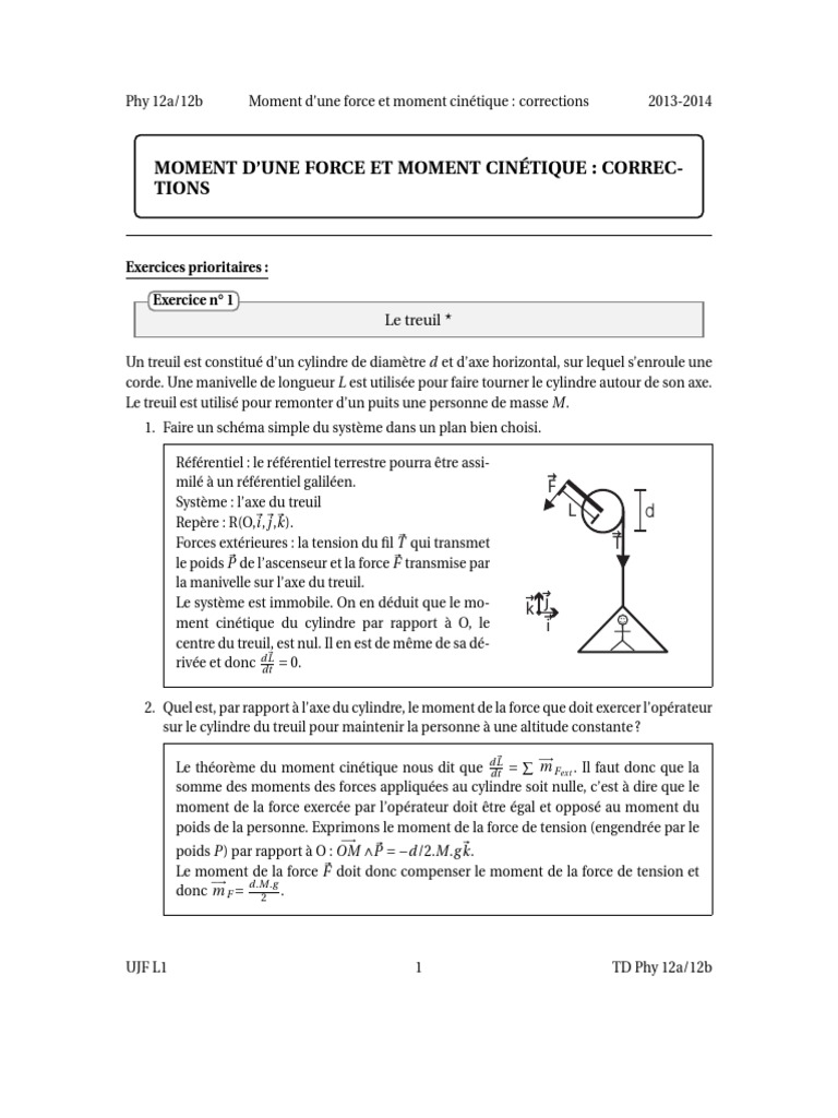 Moments et cinétique exercices corrigés PDF Moment cinétique — free download