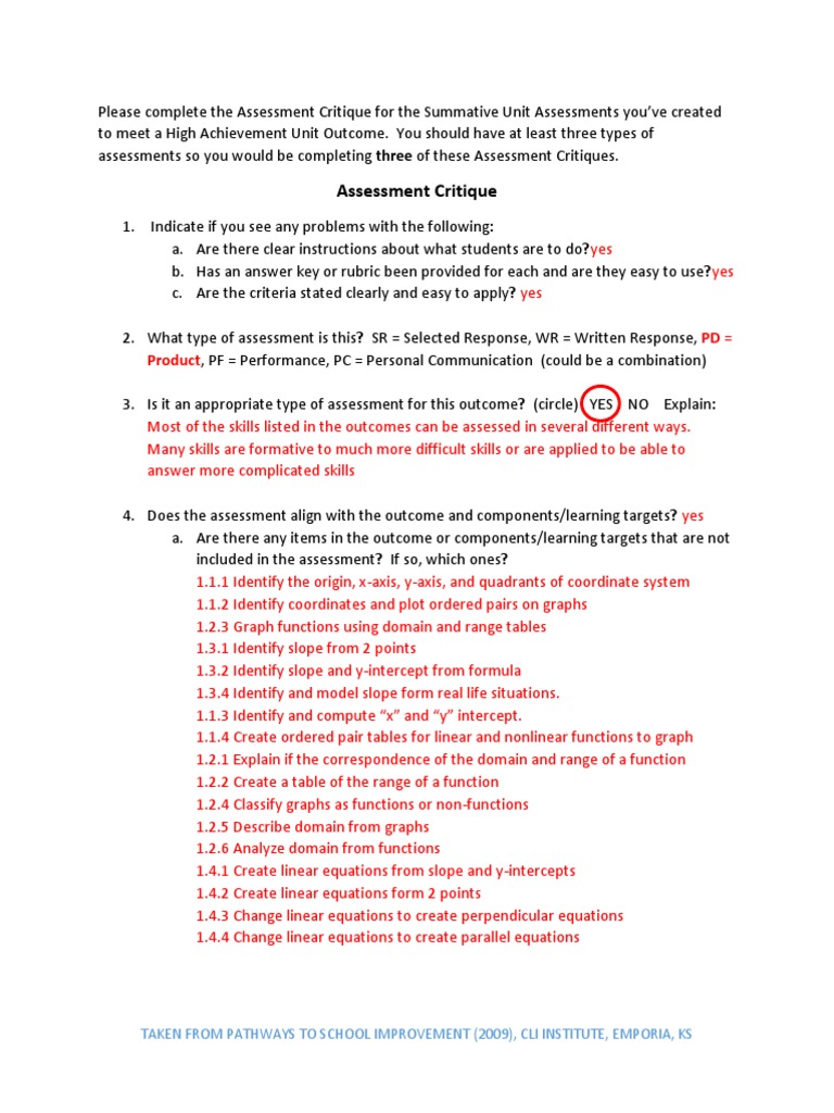 Assessment Critique for Unit Outcomes | PDF | Cartesian Coordinate ...