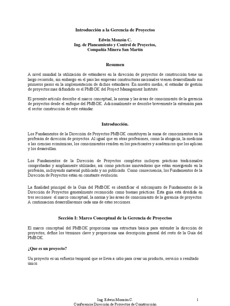 Introducción a la Gerencia de Proyectos | PDF | Planificación | Calidad ...