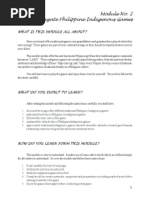 Module No. 2 Propagate Philippine Indigenous Games: What Is This Module All About?