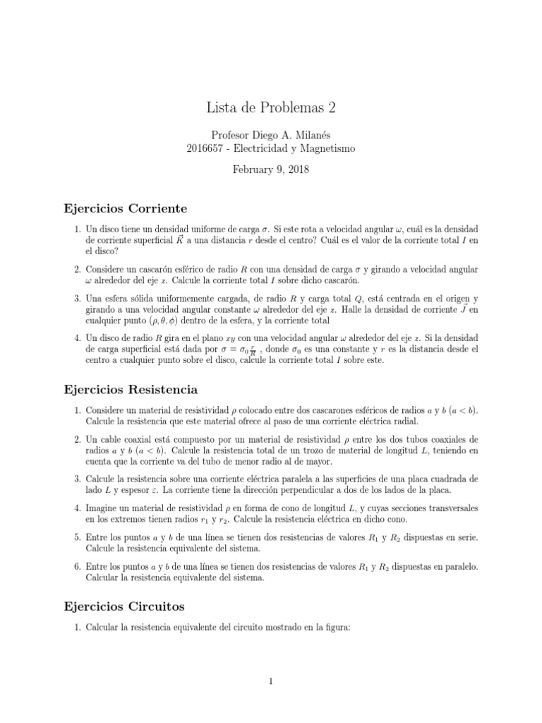 Ejercicios de Electricidad y Magnetismo | PDF | Resistencia Eléctrica y ...