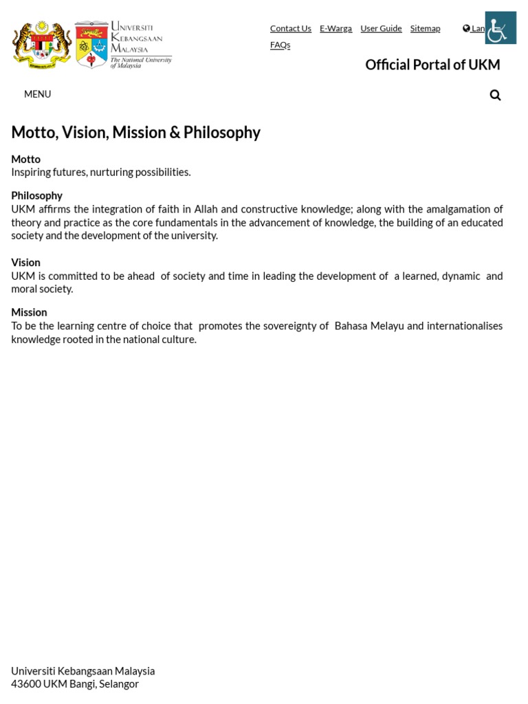 Motto, Vision, Mission & Philosophy - Official Portal of UKM | PDF ...