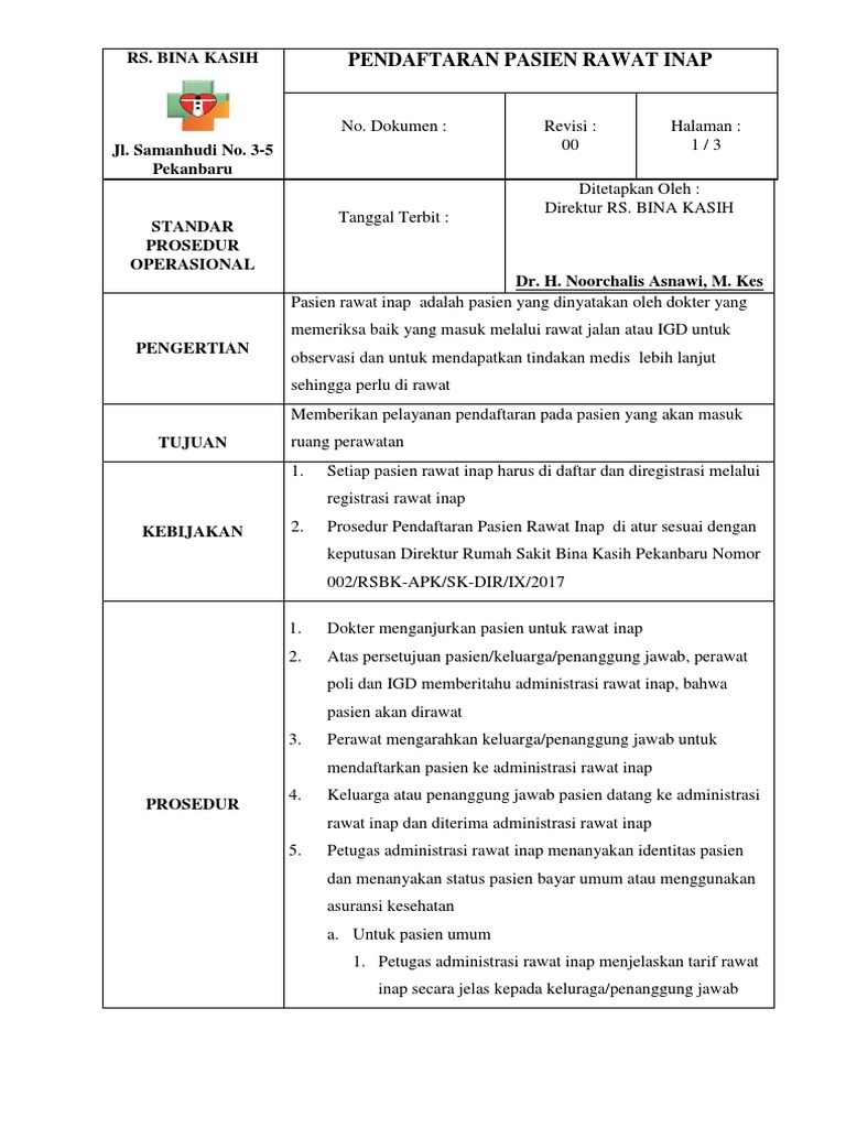 Prosedur Pendaftaran Pasien Rawat Inap | PDF