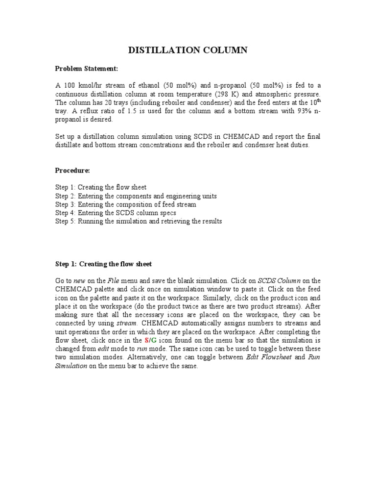 Chemcad Distillation Column Pdf Distillation Chemistry