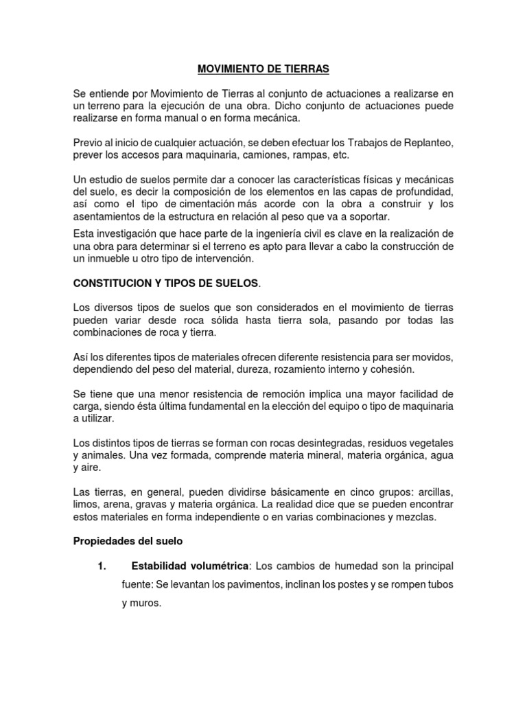 Proceso de Movimiento de Tierras | PDF | Suelo | Materiales