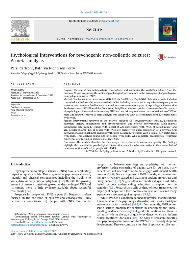 2017-Psychological Interventions For Psychogenic Non Epileptic Seizures ...