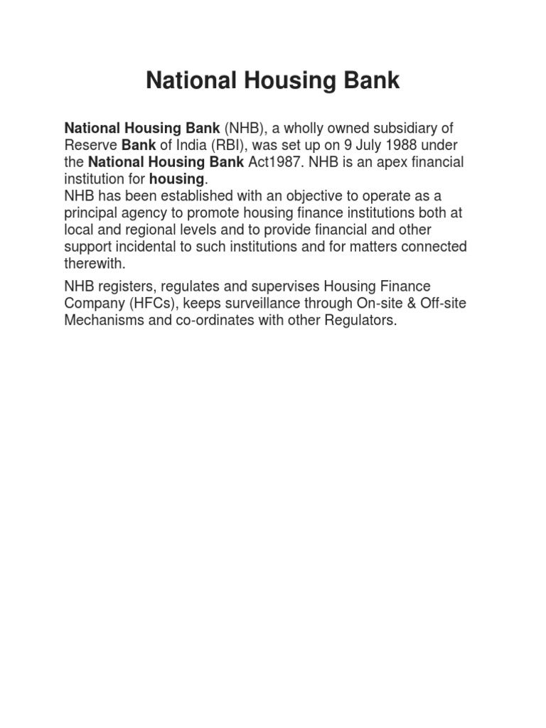 National Housing Bank (NHB), A Wholly Owned Subsidiary of | PDF