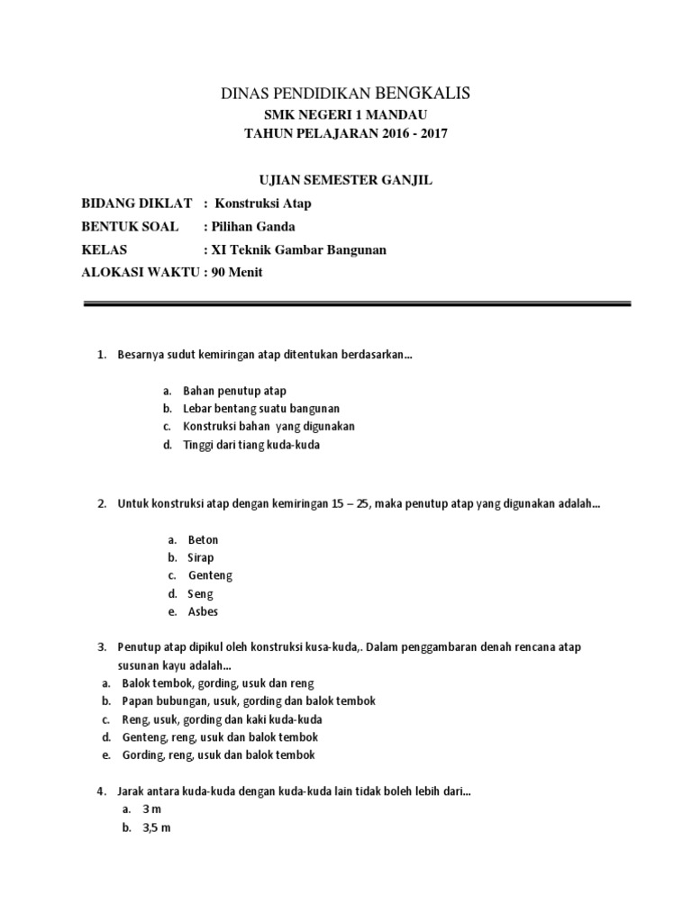Soal Kuda Kuda Semester 3 2016