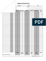 Estimate Detail Form: Item Material Manhours Labor Equipment Subcontract Total or Description Qty Unit Cost
