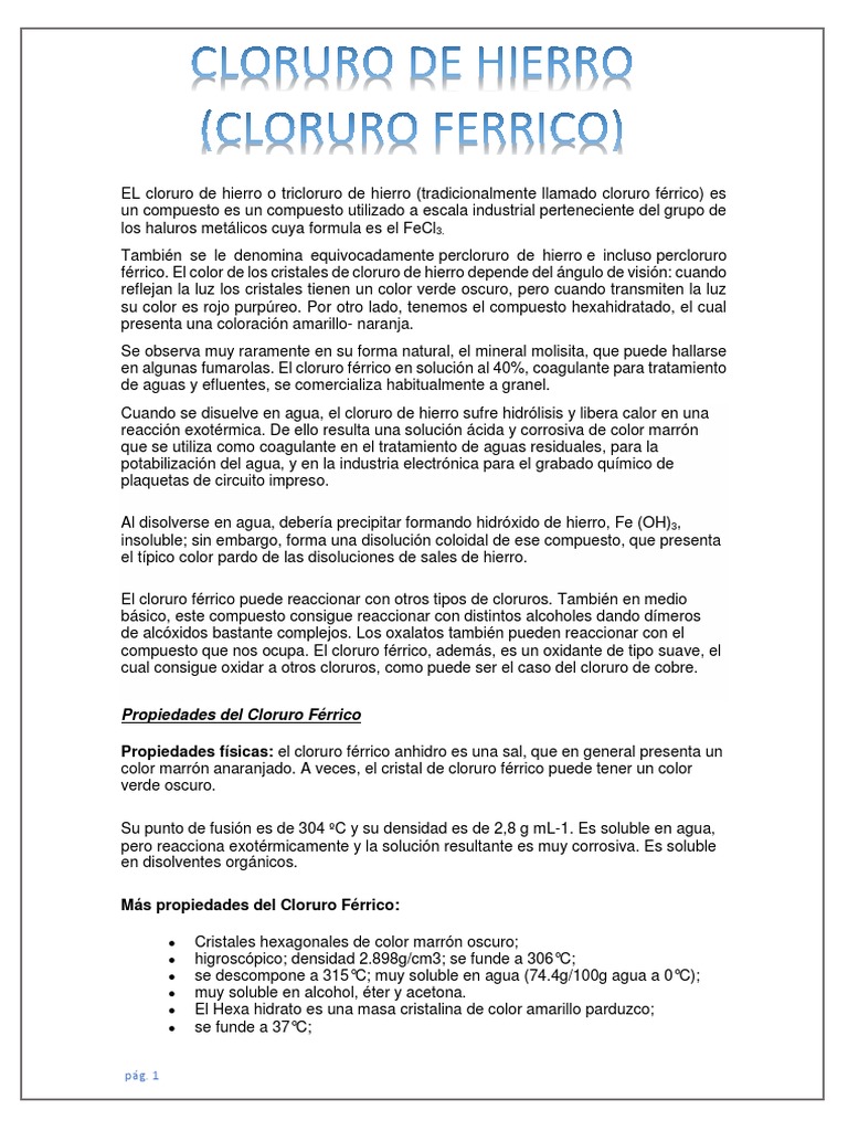 Propiedades del Cloruro Férrico: Propiedades físicas: el cloruro ...
