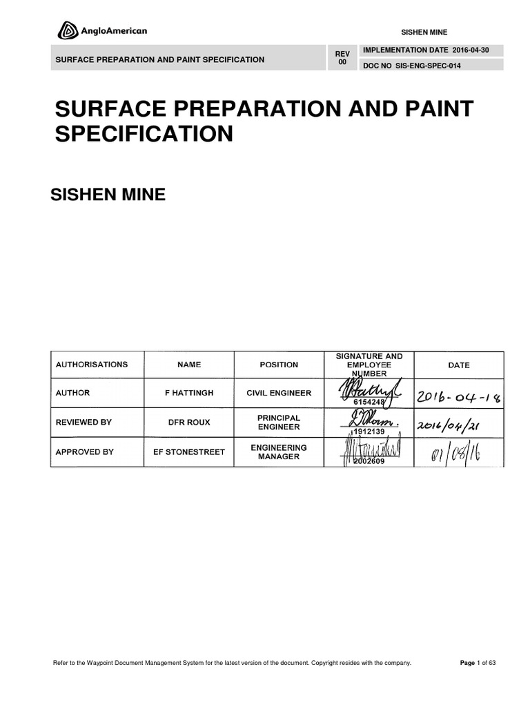 Surface Preparation and Paint Specification PDF Corrosion Abrasive