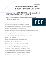 SSC MTS Questions Asked 16th September 2017