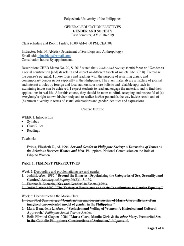 Syllabus - Gender and Society | PDF | Queer Theory | LGBTQIA+ Studies
