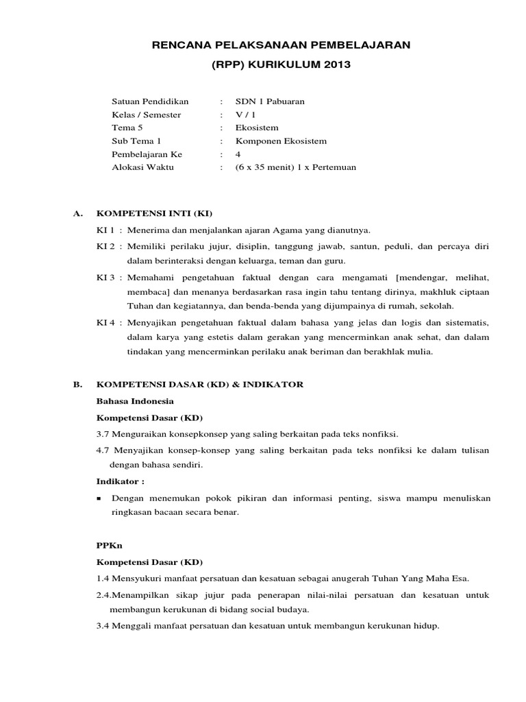 Rencana Pelaksanaan Pembelajaran (RPP) Kurikulum 2013 A