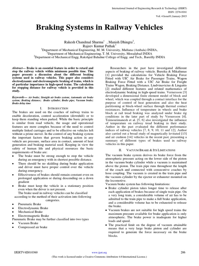 Braking Systems in Railway Vehicles PDF | Download Free PDF | Brake | Train