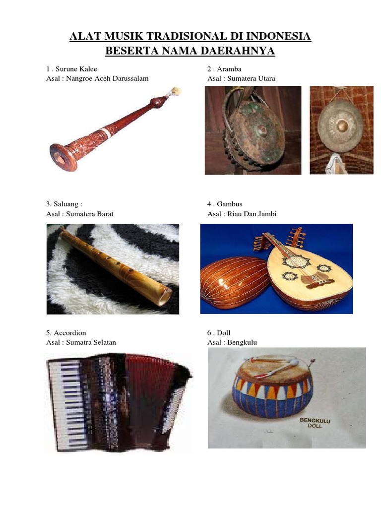 Nama Alat Musik Tradisional Beserta Daerahnya - Berbagai Alat
