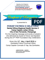 Certificate of Recognition: Pcinsp Patrick D Dela Cruz