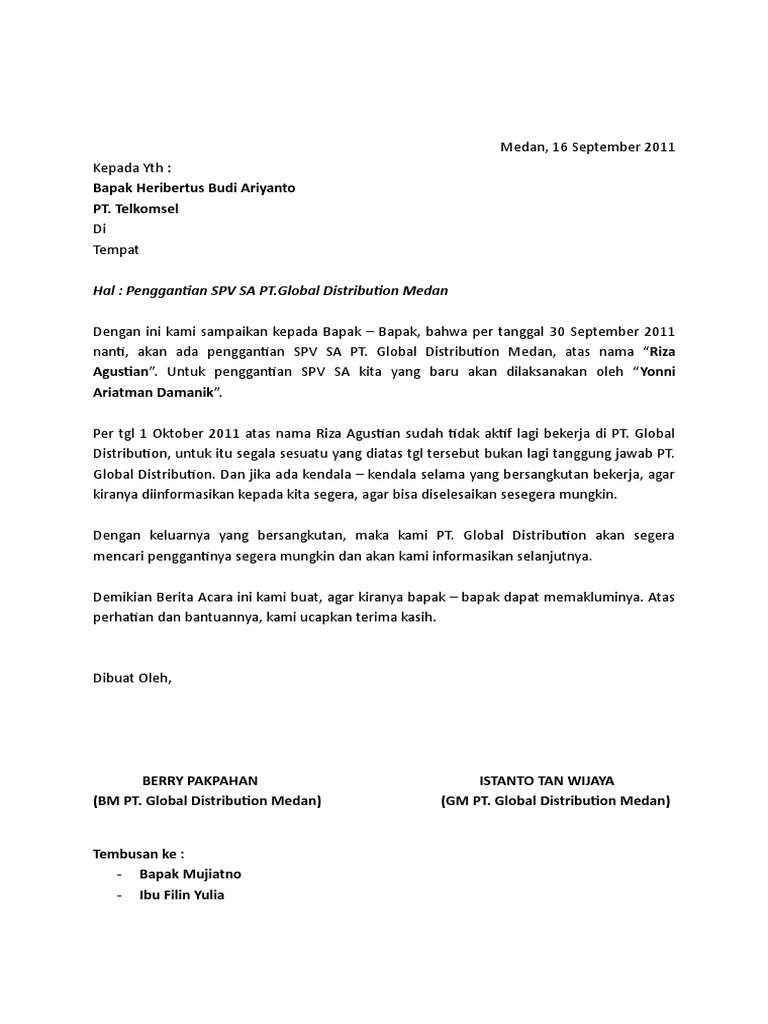 Contoh Surat Pemberitahuan Menggantikan Penyelia Baharu