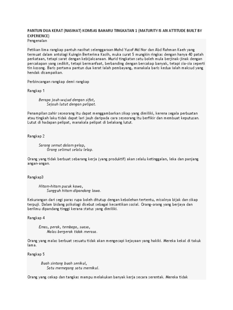 Huraian Pantun Dua Kerat Pdf