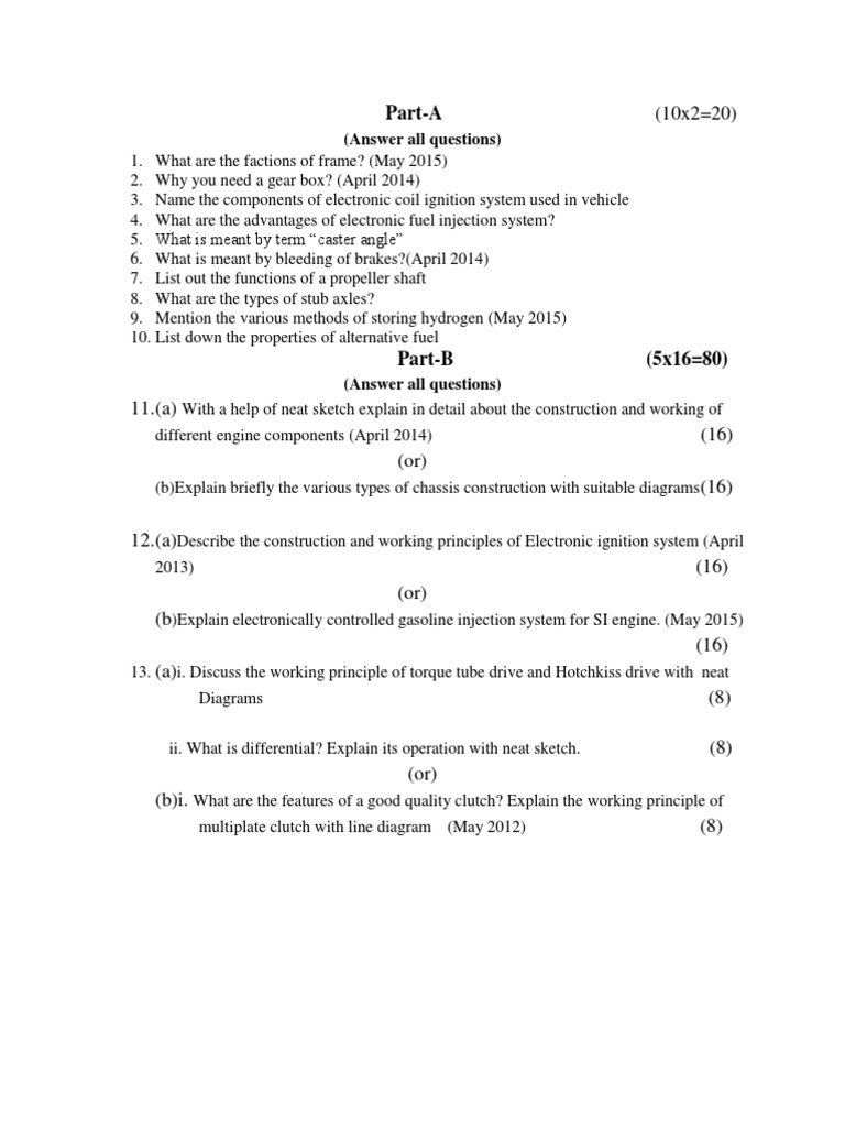 Automotive Engineering Exam Questions | PDF