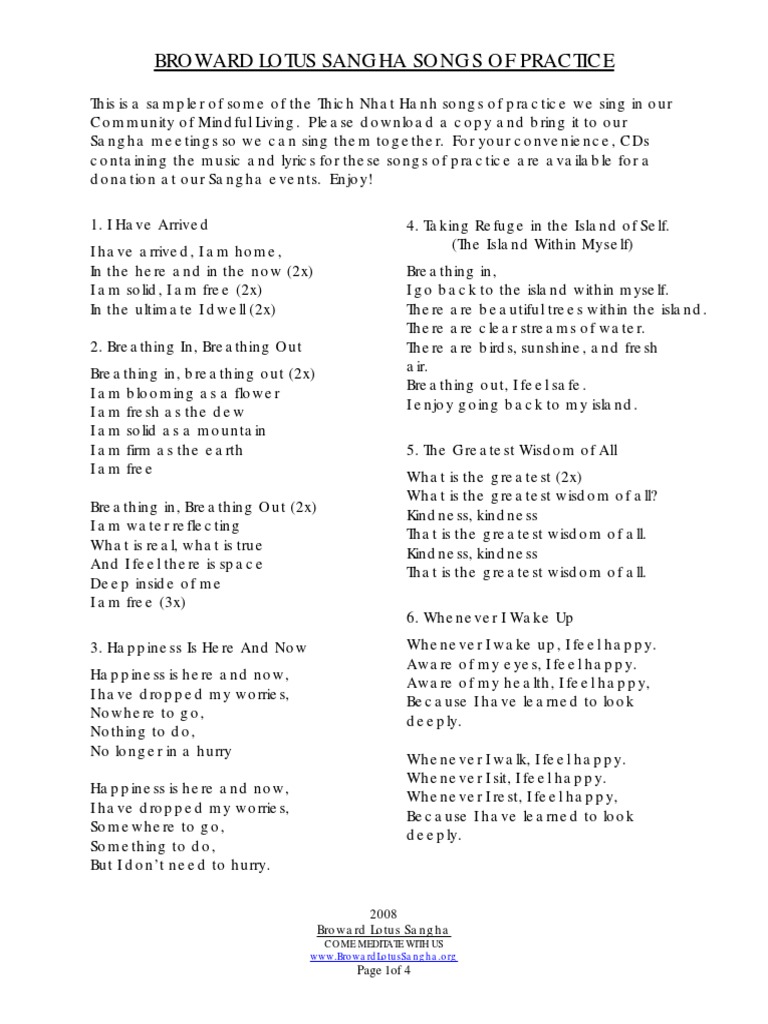 Plum Village Songs Pdf Pdf Indian Religions