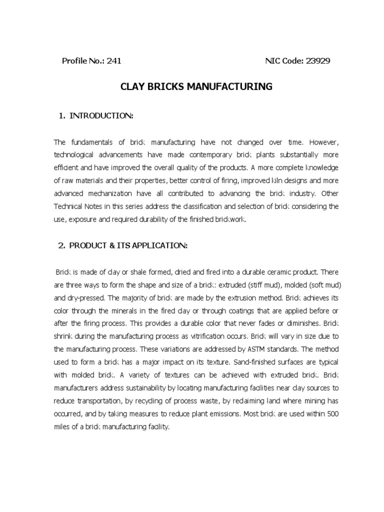 clay bricks manufacturing business plan pdf