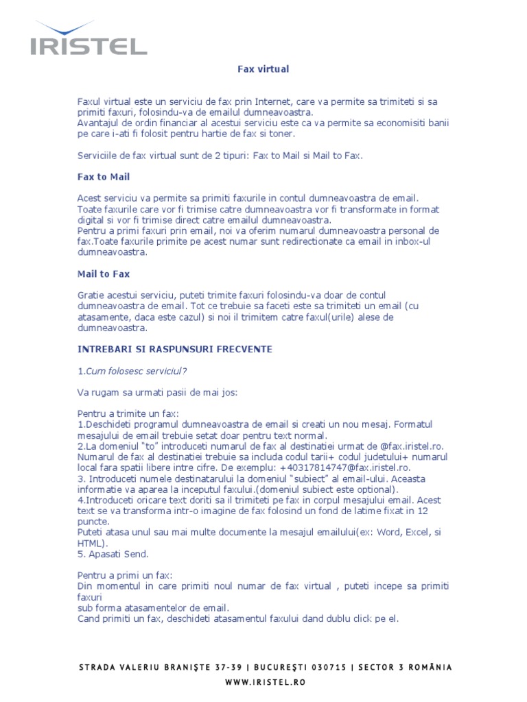 Instructiuni Fax Virtual PDF | PDF