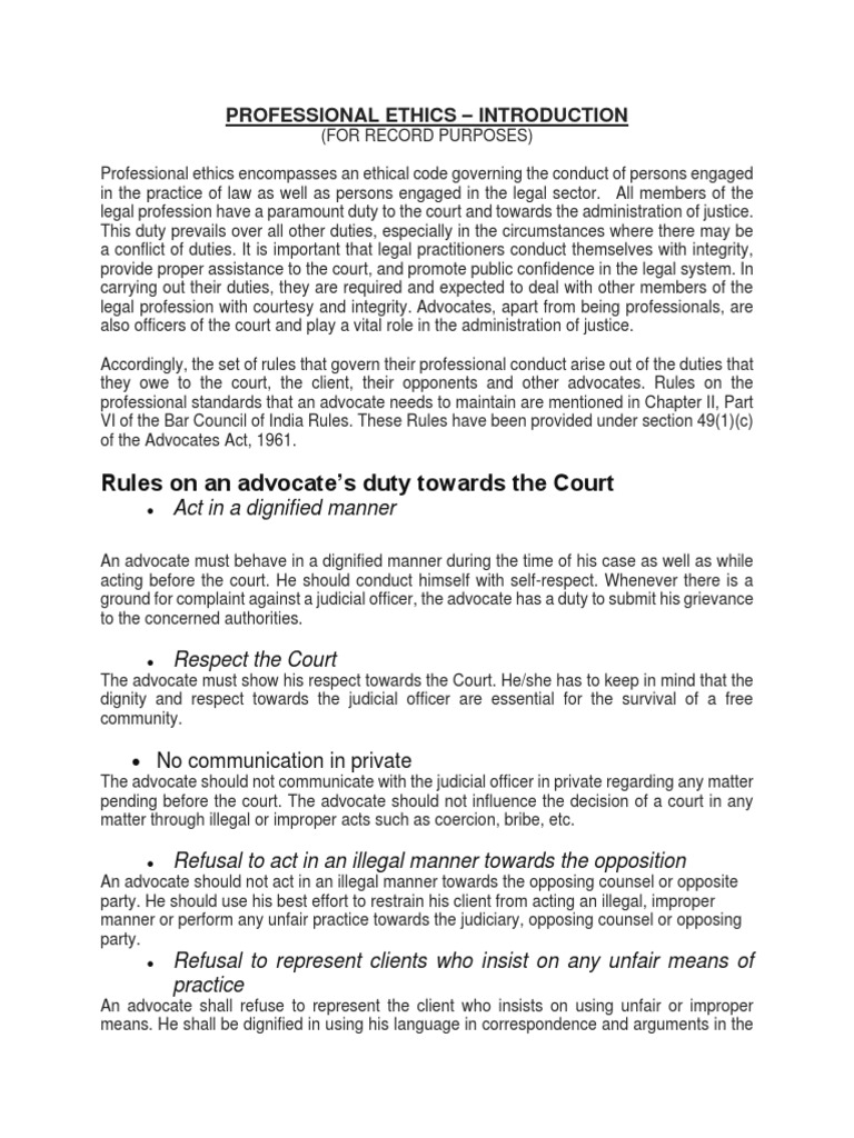 Professional Ethics - Introduction | PDF | Advocate | Professional Ethics