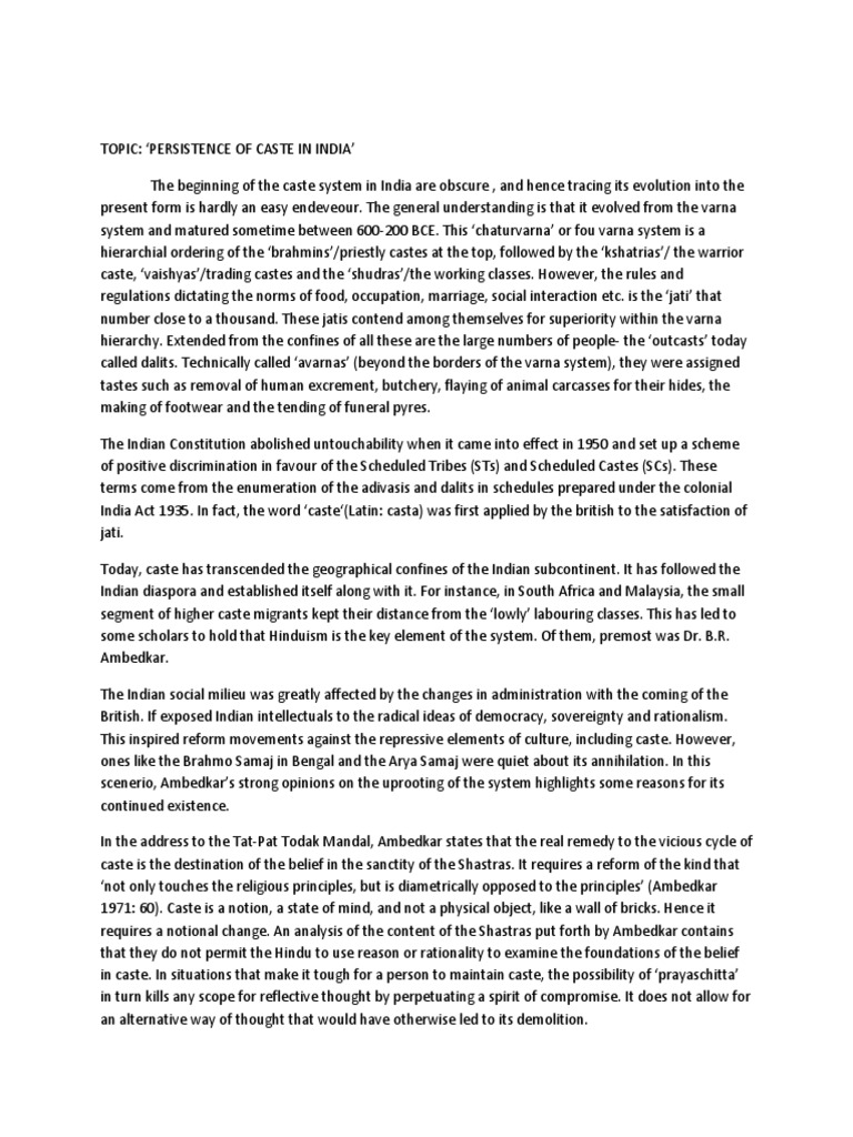 Caste System's Endurance in India | PDF | Dalit | South Asia