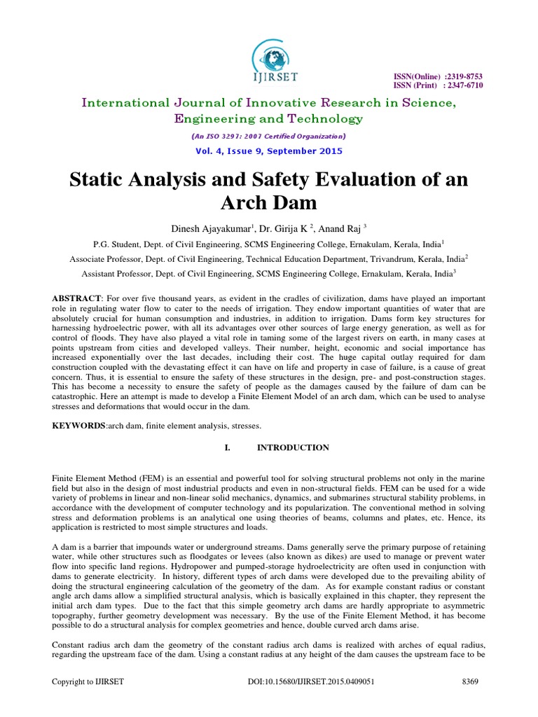 Static Analysis and Safety Evaluation of An Arch Dam | PDF | Dam ...