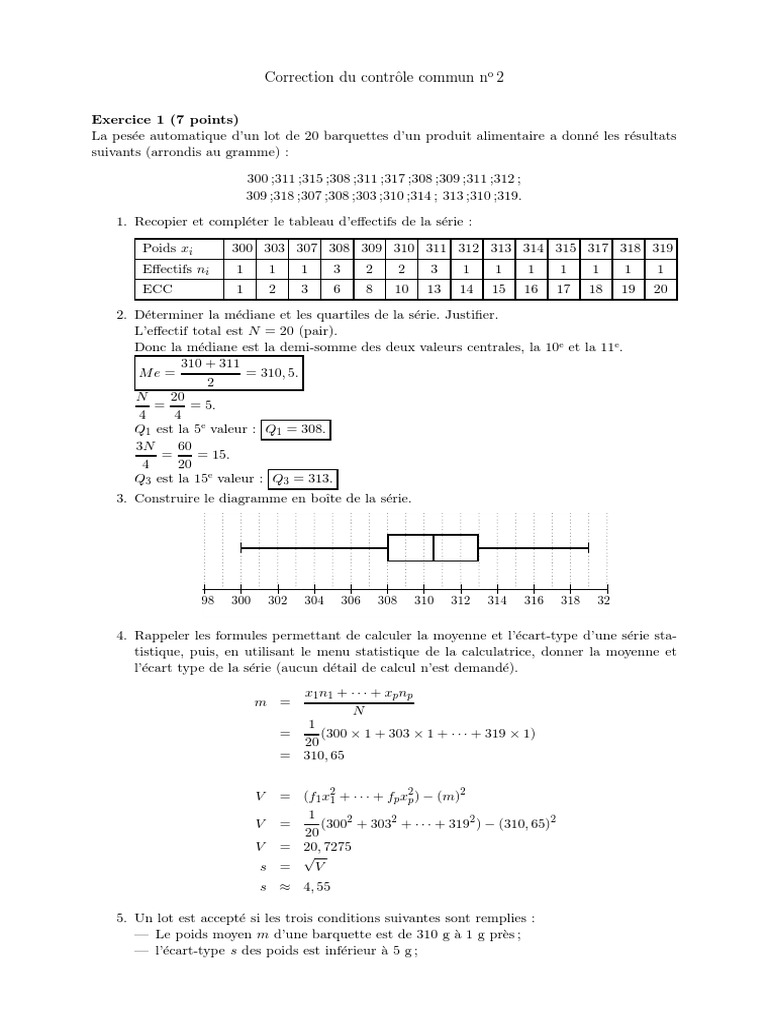 Devoir Commun Math 2 Lycee Pissarro Corrige | PDF | Écart type ...