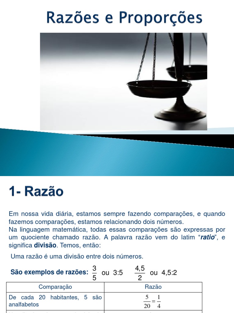 slides - razão e proporção | PDF | Razão/Proporção | Fração (Matemática)