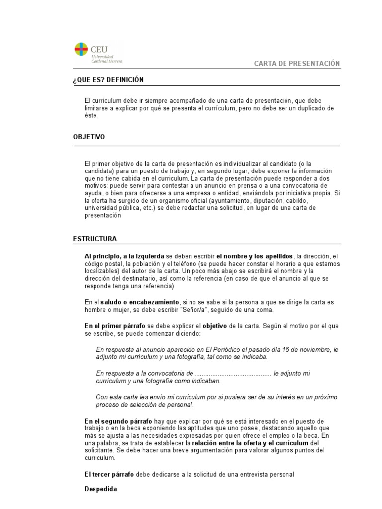 CARTAS DE PRESENTACIÓN  Gestión de recursos humanos 