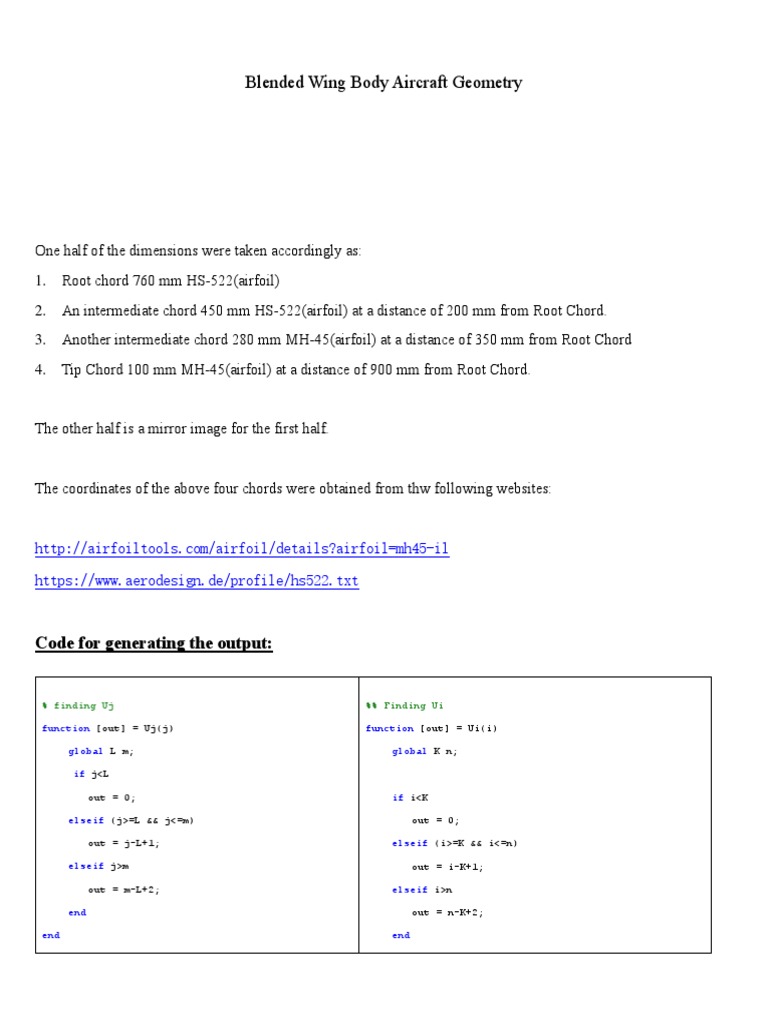 Blended Wing Body Aircraft Geometry: Code For Generating The Output ...