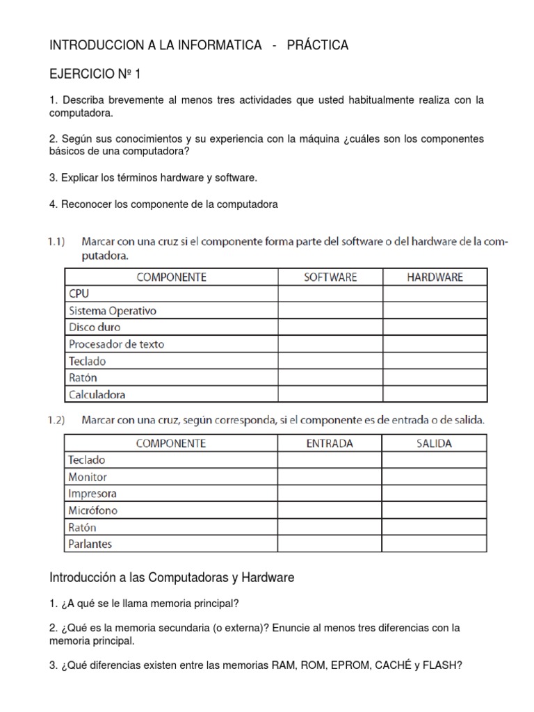 Informatica Ejercicios | PDF | Periférico | Hardware de la computadora