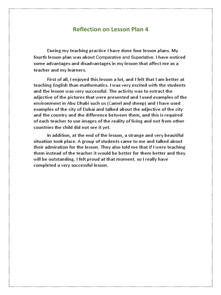 Reflection On Lesson Plan 4 | PDF | Lesson Plan | Education Theory