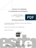 Certificado de Admisión Al Programa de Posgrado: Dña. Mariana Andrade Niño