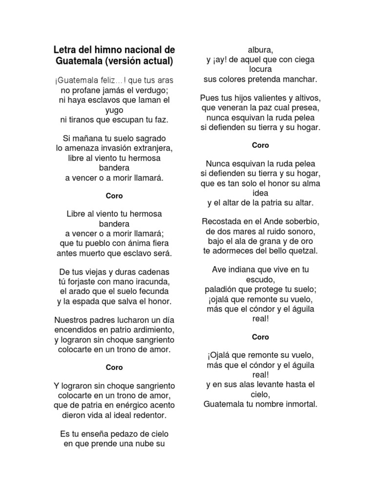 Letra Del Himno Nacional de Guatemala | PDF