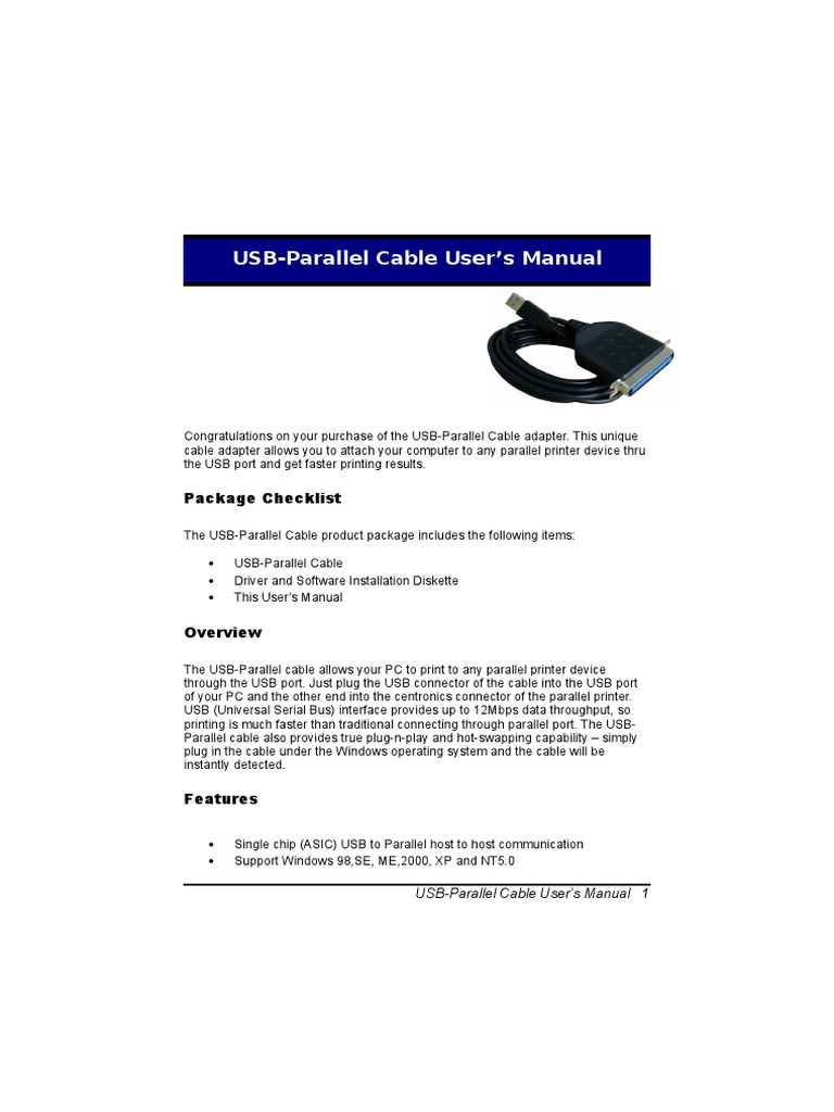 USB-Parallel Cable Installation Guide | PDF | Device Driver | Usb