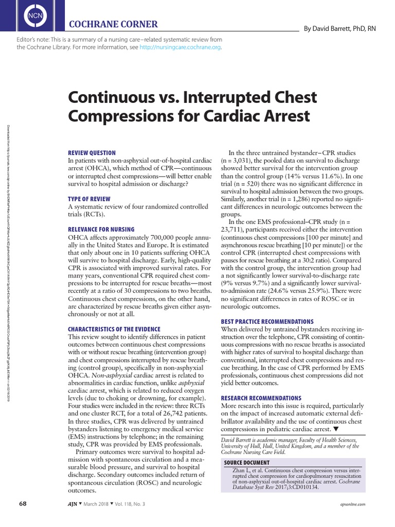Continuous vs. Interrupted Chest Compressions For Cardiac Arrest