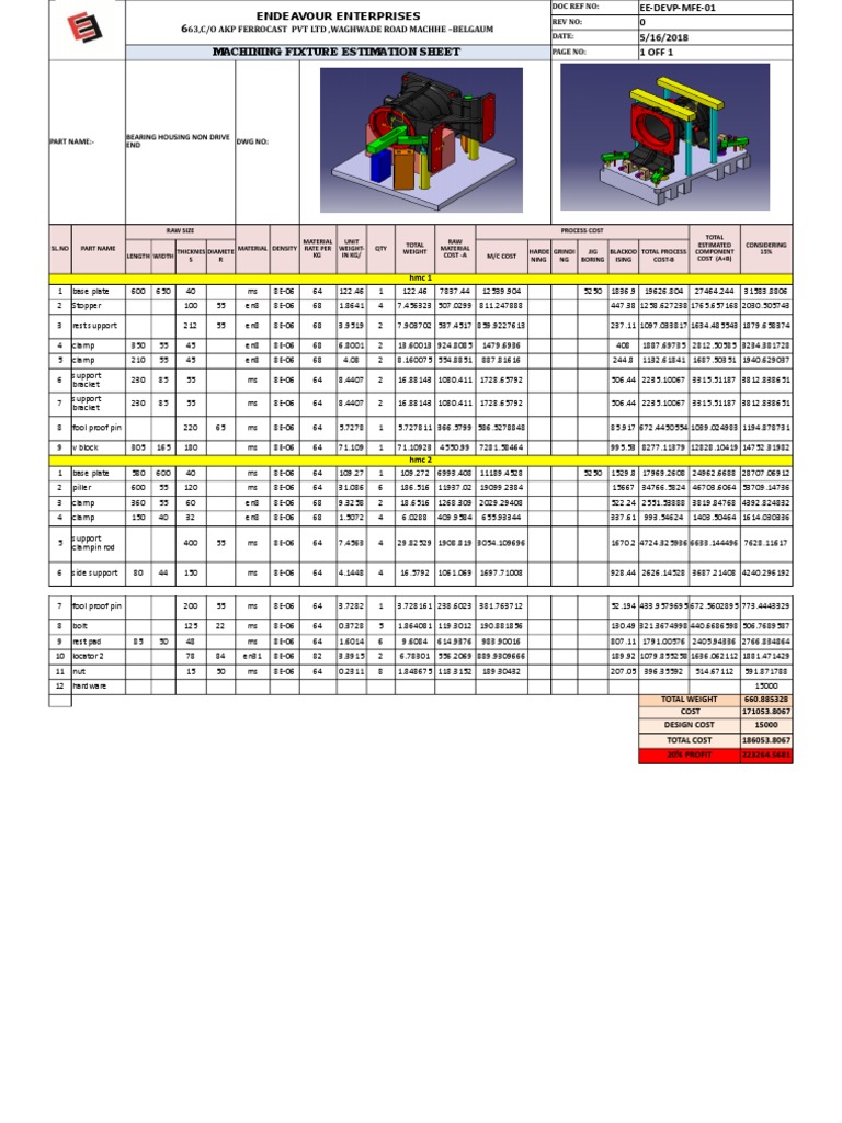 Fixture Estimation Bearing Housing PDF Manufactured Goods Equipment