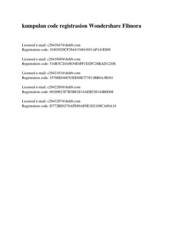 Wondershare Filmora Registration Codes | PDF