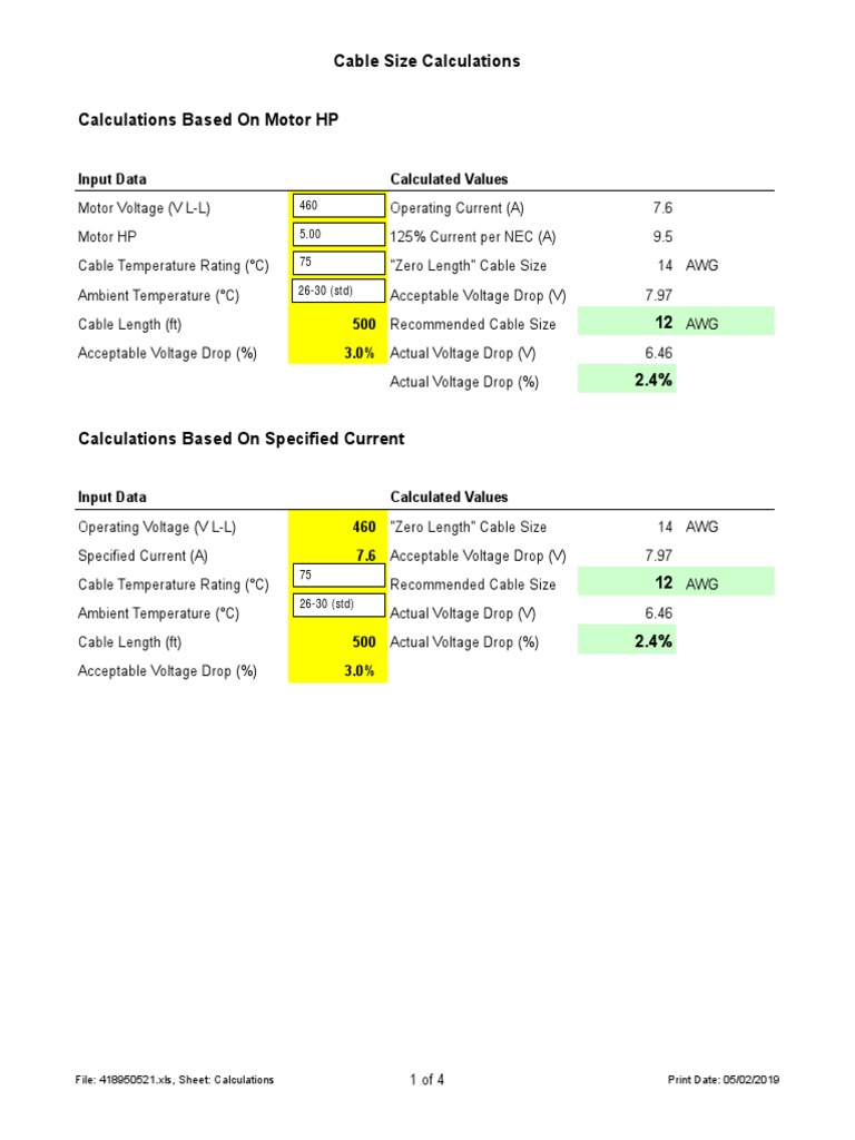 Calculating Cable Size for Motor Wiring Based on Voltage, Current