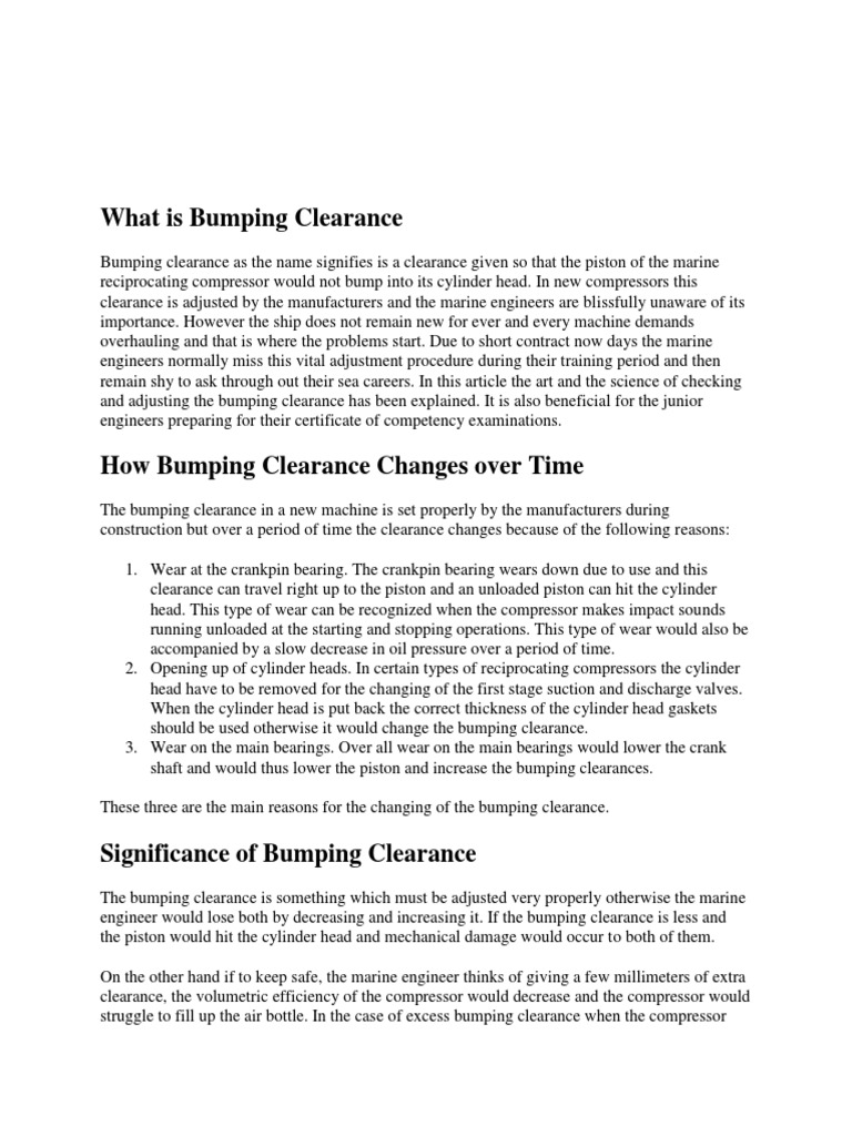 What Is Bumping Clearance | PDF | Cylinder (Engine) | Piston