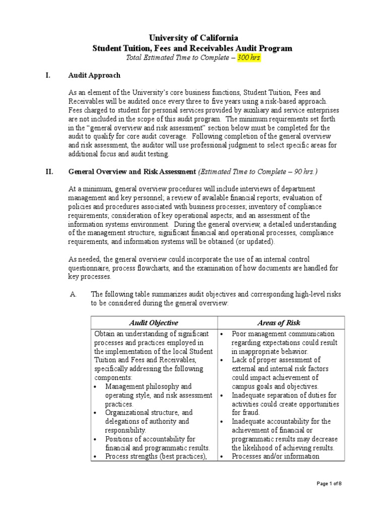 UC Student Tuition Audit Program Guide | PDF | Audit | Risk