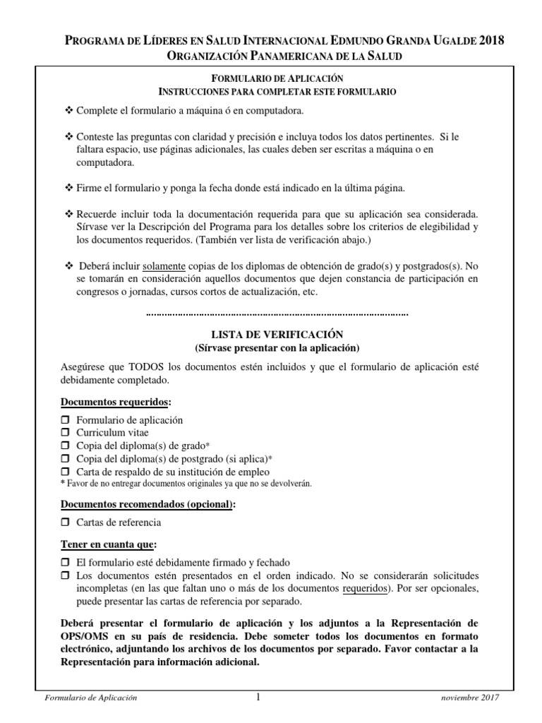 PLSI Forma Aplicacion 2018 PDF | PDF | Organización Panamericana de la ...