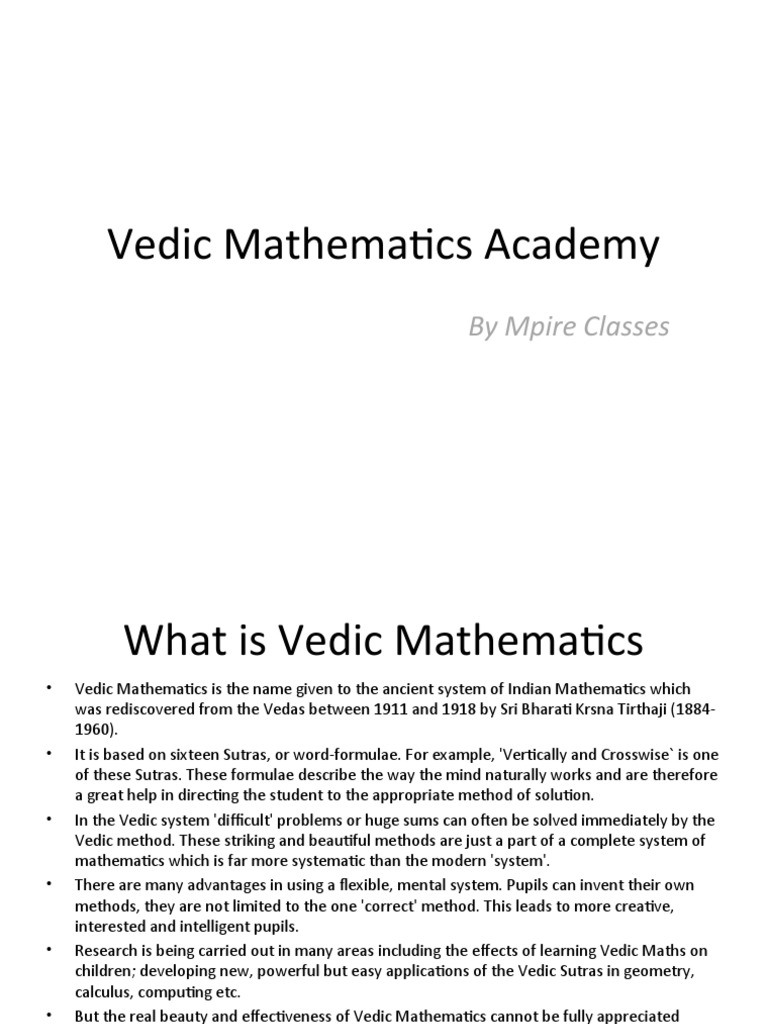Introduction to Vedic Mathematics | PDF | Vedas | Mathematics