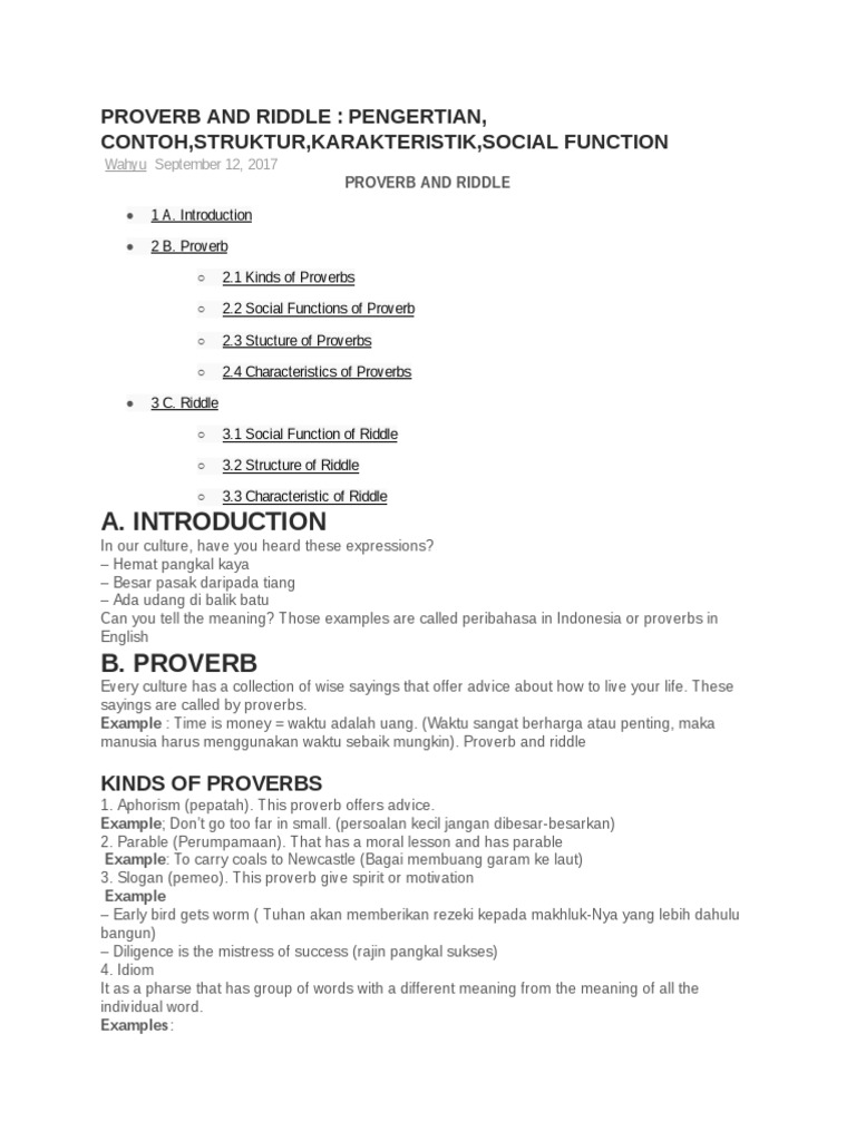 Proverb And Riddle Pengertian Contoh Struktur Karakteristik Social Function Google Docs Riddle Proverb