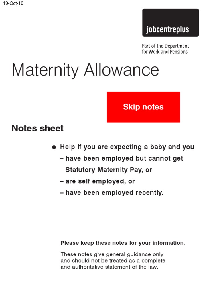 Maternity Allowance Notes Sheet PDF Welfare State Social Policy