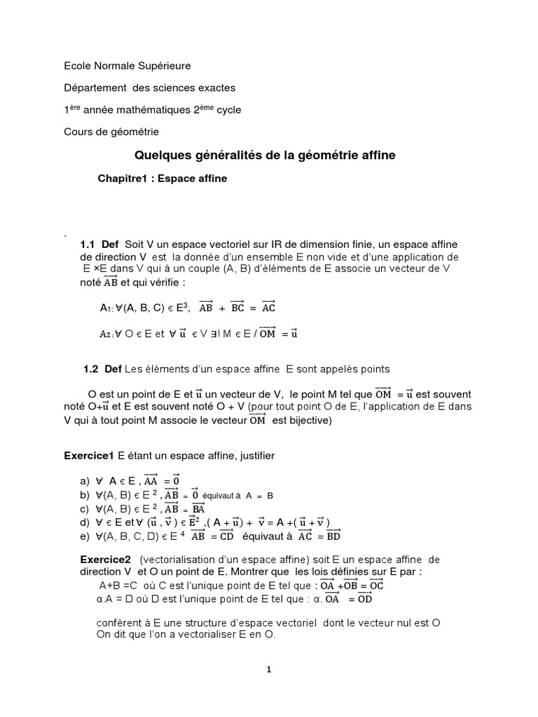 Geometrie Affine1 Analyse Mathematique Geometrie